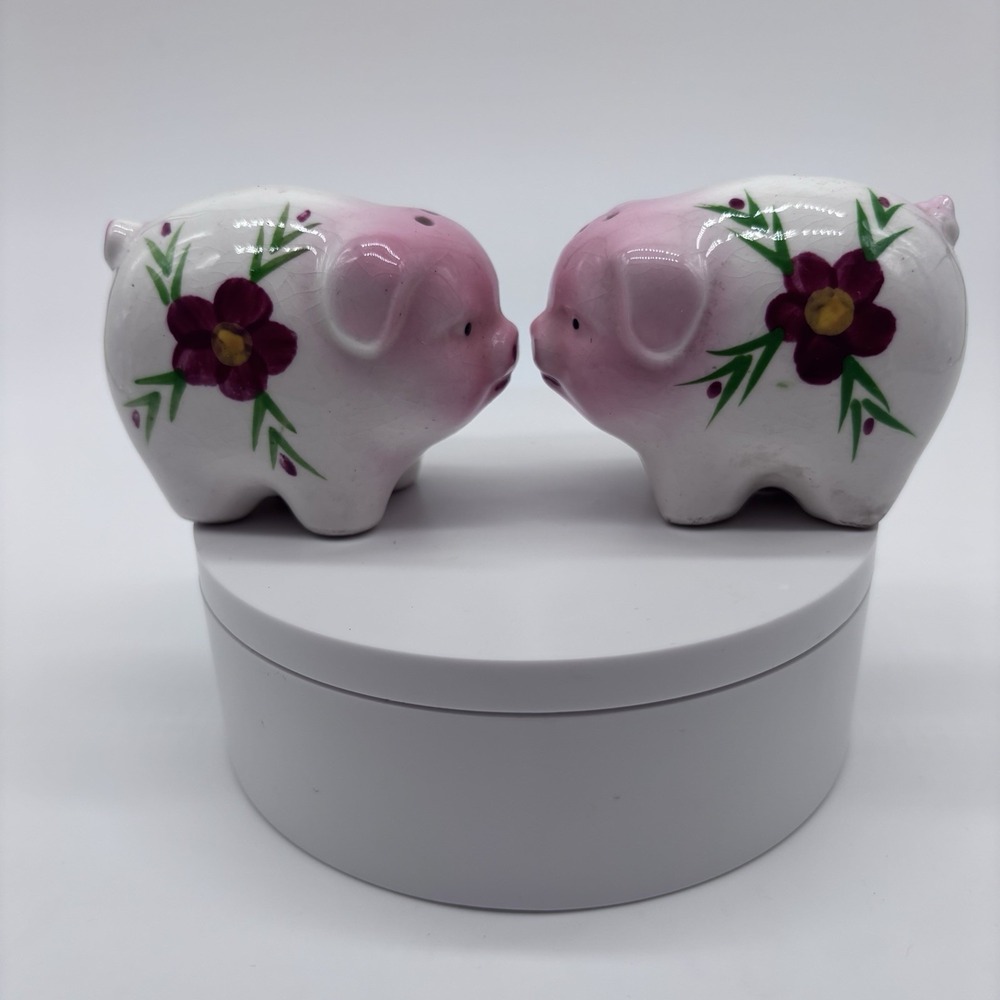 Ceramic Piggy with‎ Flowers Salt and Pepper Shakers